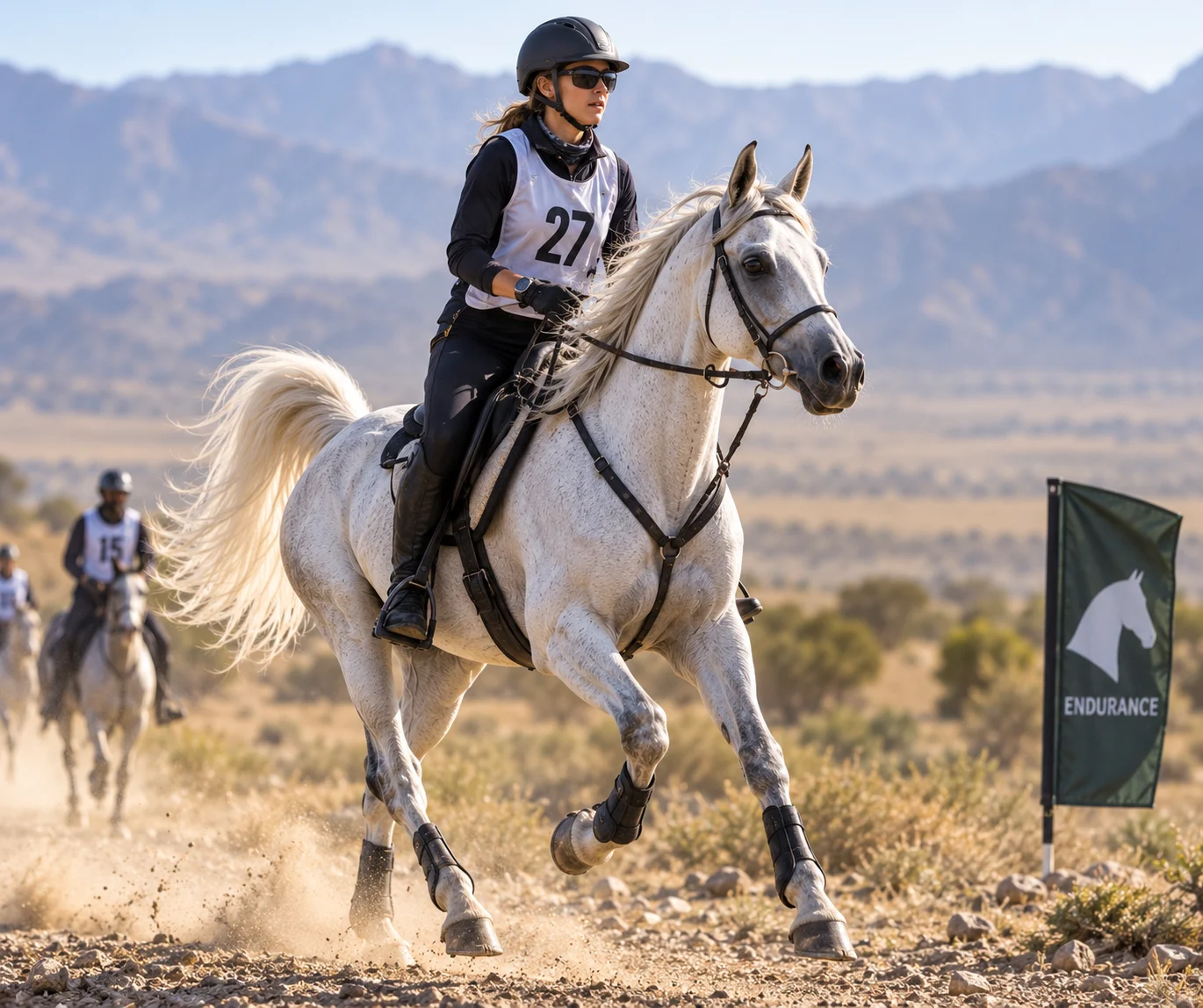 Arabian horse competing in an endurance riding event