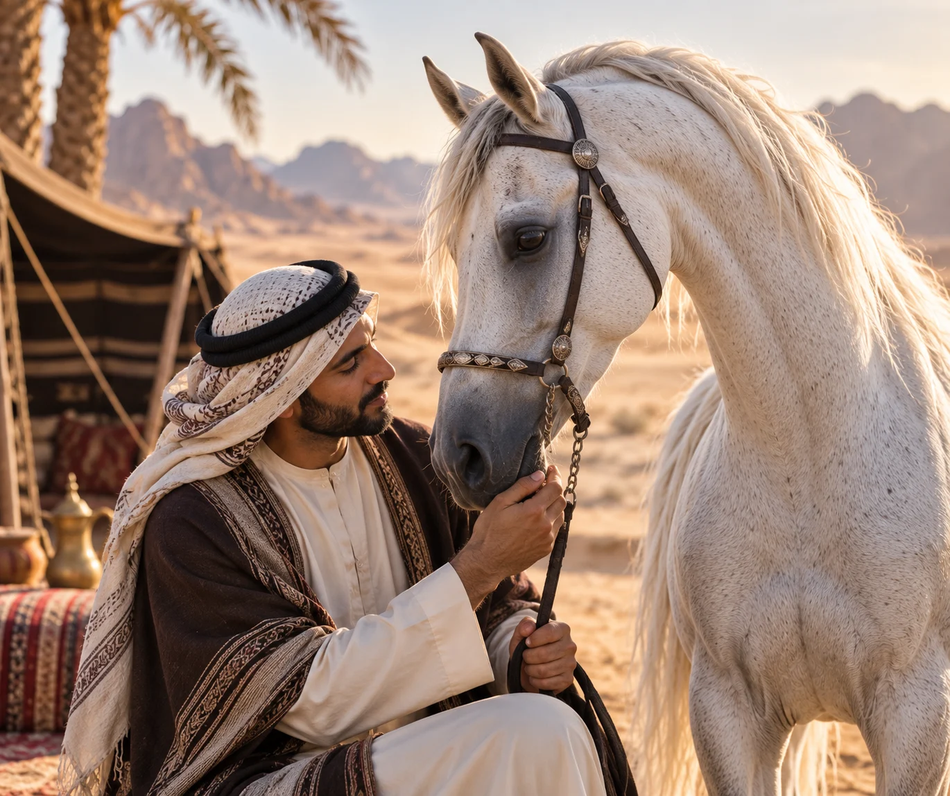 Close-up of an Arabian horse's head showing the distinctive dished profile