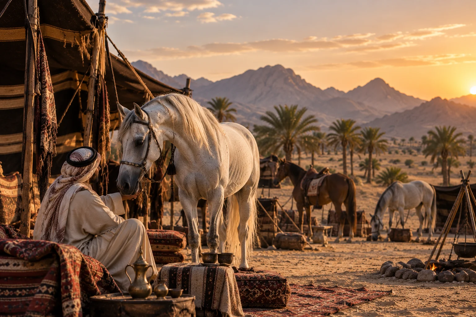 Arabian horse with dished profile and high tail carriage
