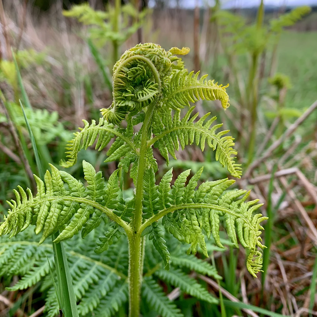 Bracken fern fronds in a field — toxic to horses through cumulative exposure