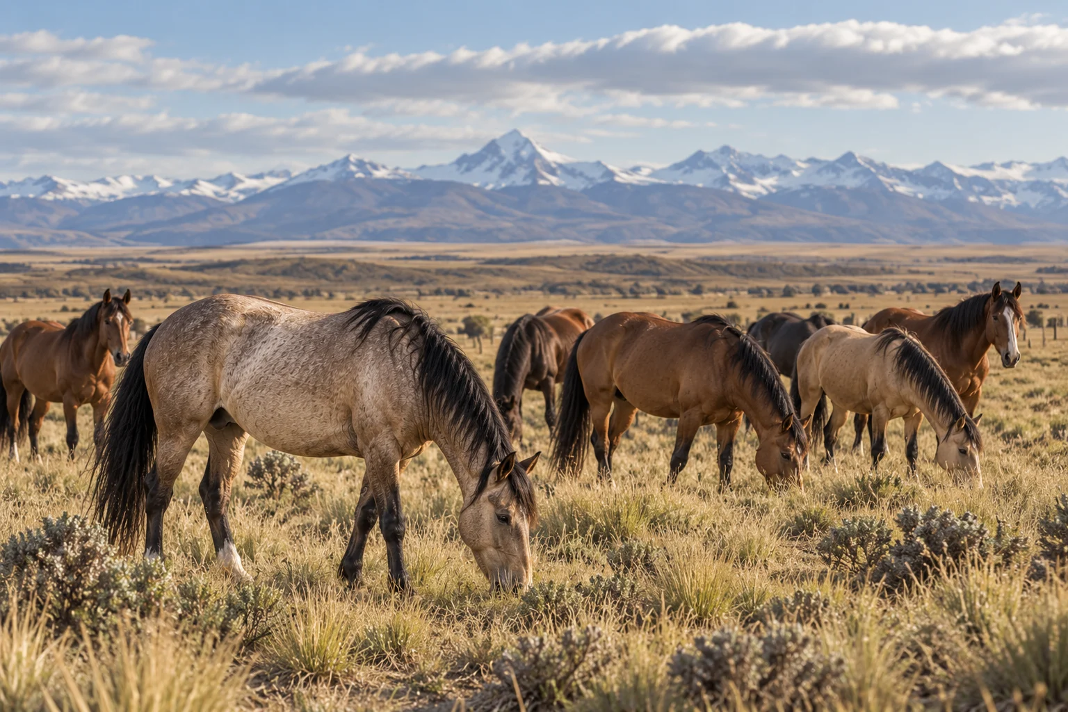 Herd of Criollo horses grazing on the pampas