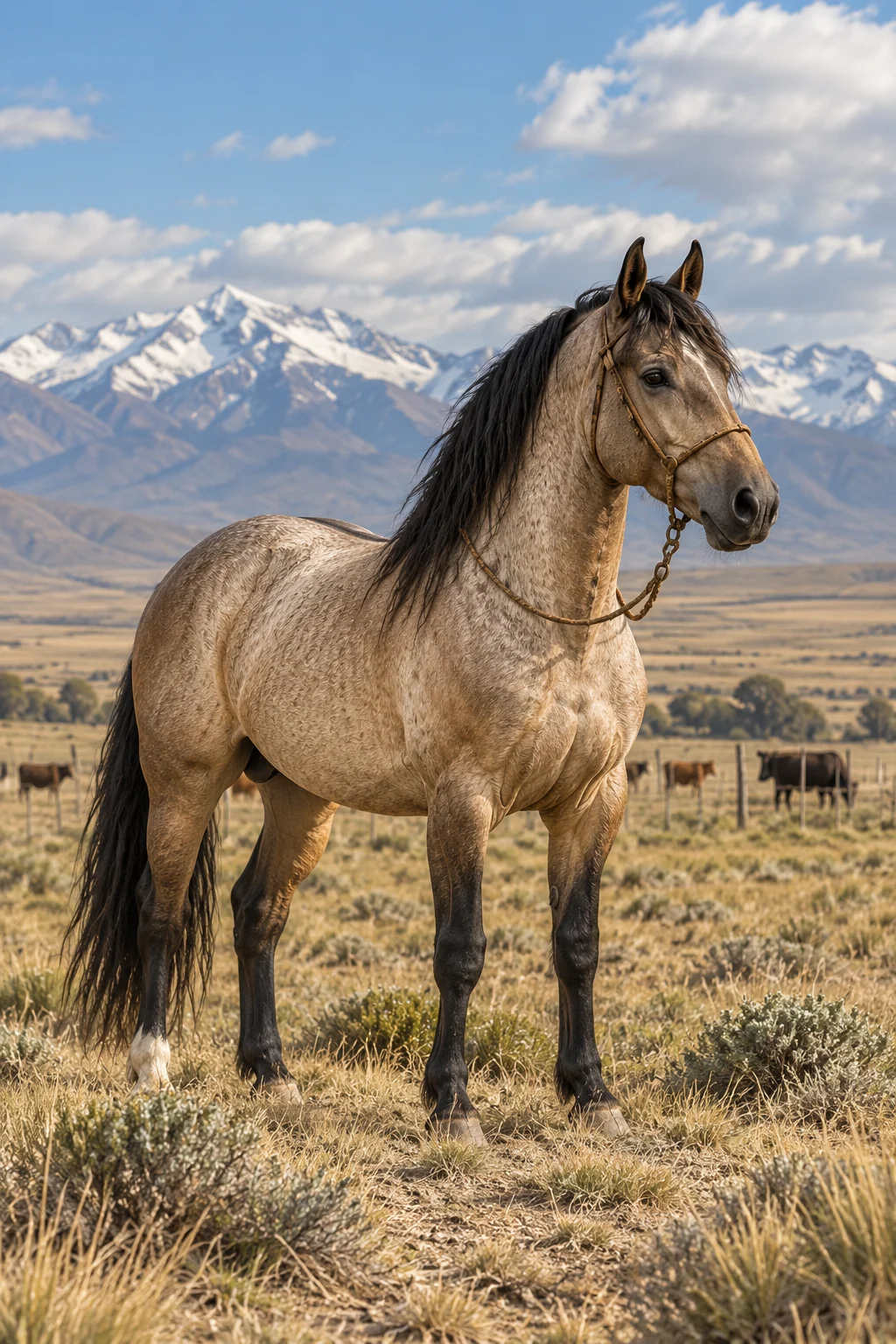 Criollo horse standing in an open South American landscape