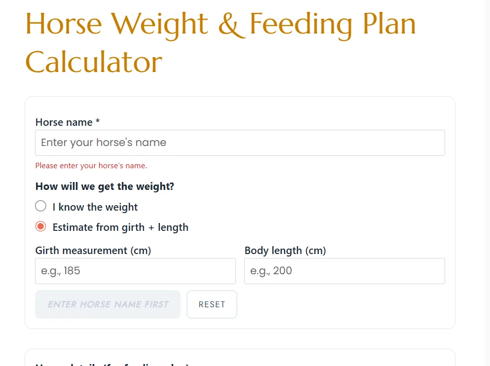 Horse food calculator