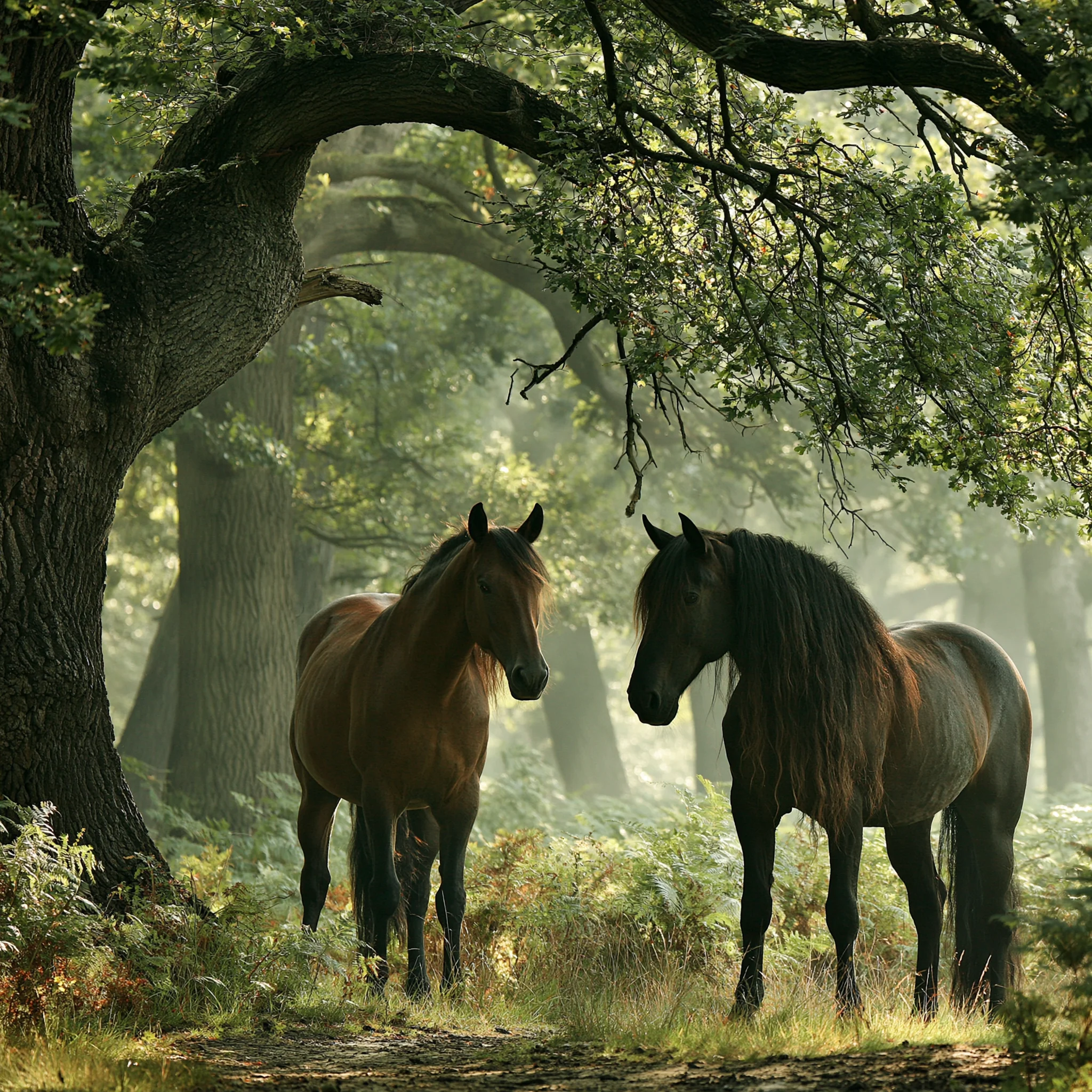Horses resting in natural shade during summer heat