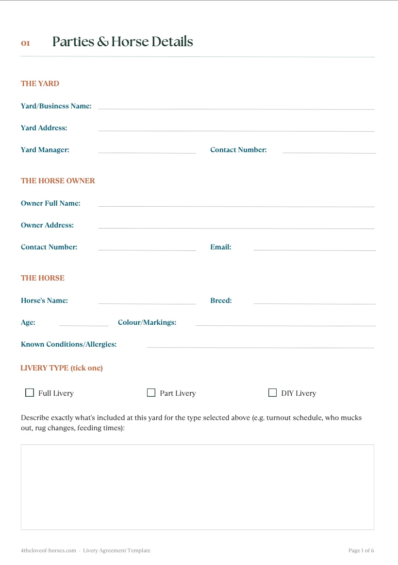 Livery Agreement Template — page 2 preview