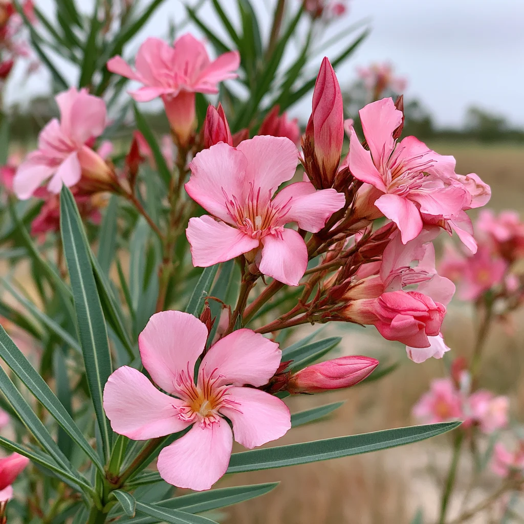 Oleander shrub with pink flowers — extremely toxic to horses in warm climates