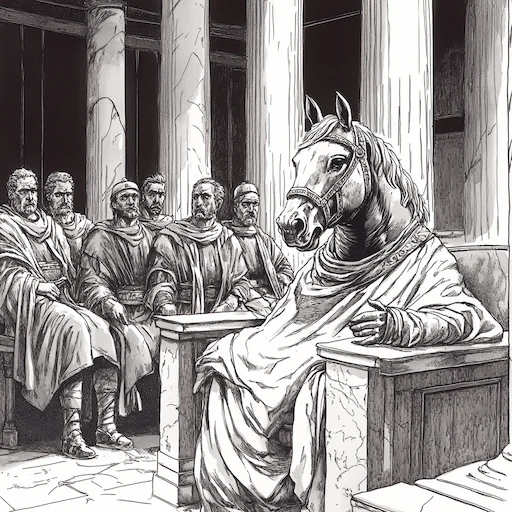 A cartoon of Caligula as a senator