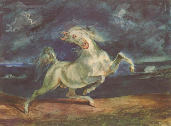 Horse frightened by a Storm by Eugene Delacroix, 1824