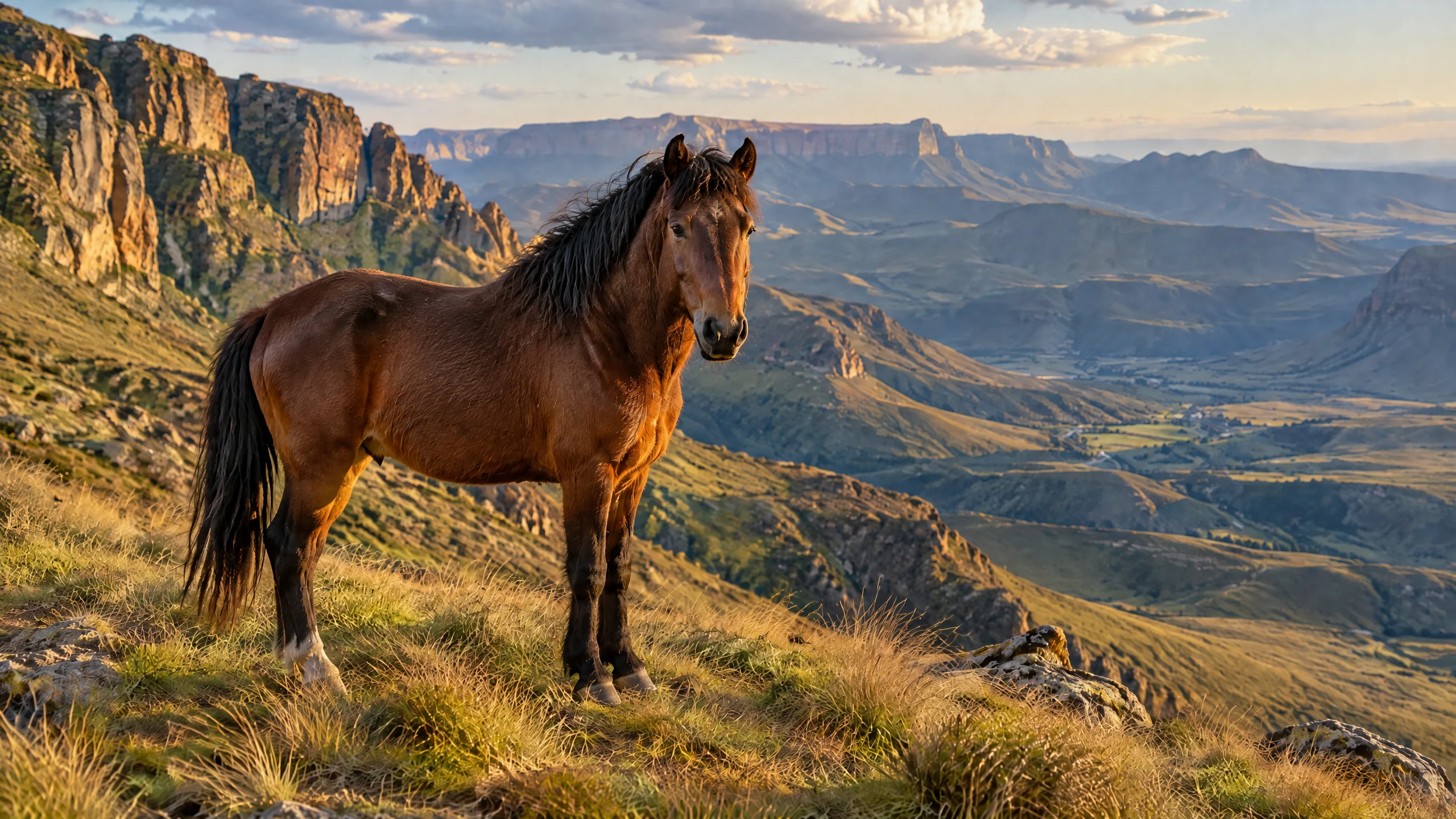 Basotho Pony standing in the Lesotho highlands