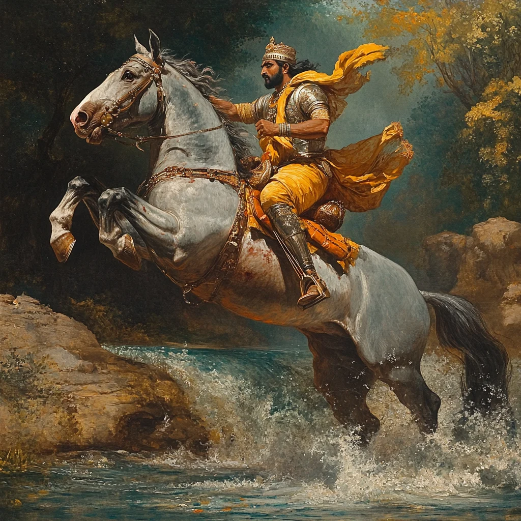 Chetak jumping the river