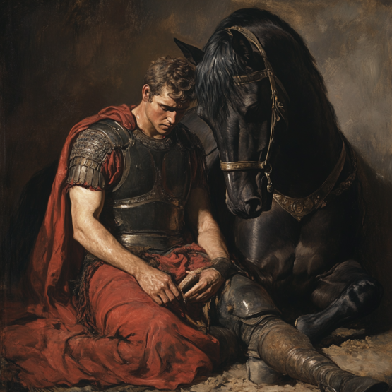 Alexander the Great with dying Bucephalus